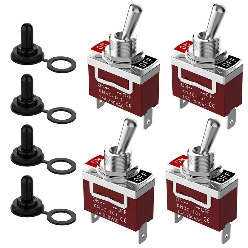 Malictele Marine Toggle Switch, SPST 2Pin Waterproof ON/Off Toggle Switch12V DC 30A 125VAC 20A Heavy Duty Marine Switch for Automotive Car Boat- 4PCS - Image 1